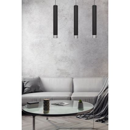 LED luster na sajli TUBA 3xGU10/4,8W/230V crna/sjajni hrom