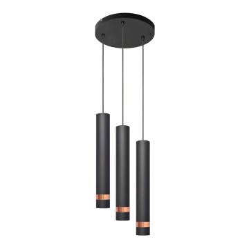 LED luster na sajli TUBA 3xGU10/4,8W/230V crno/bakrena