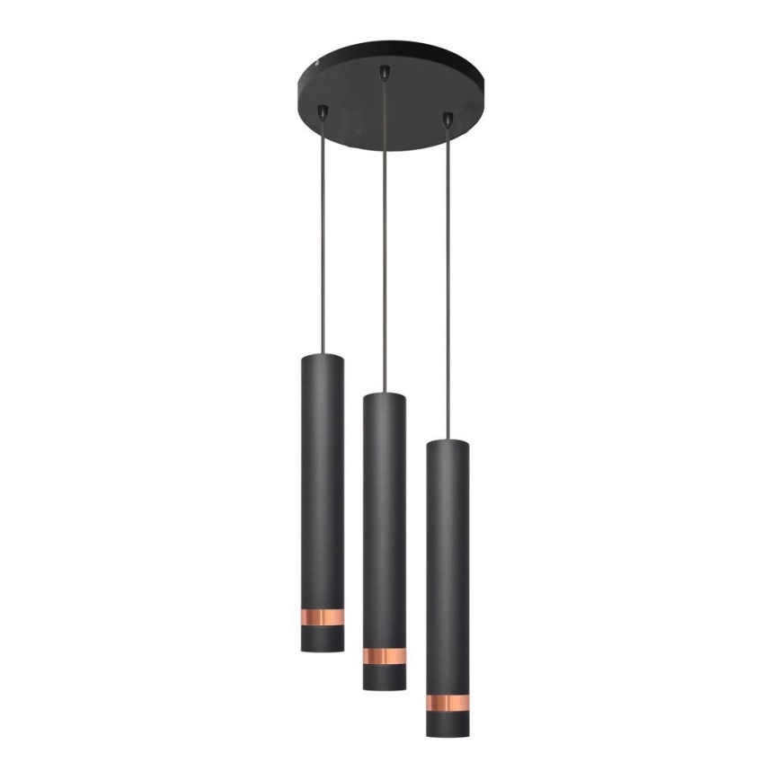 LED luster na sajli TUBA 3xGU10/4,8W/230V crno/bakrena