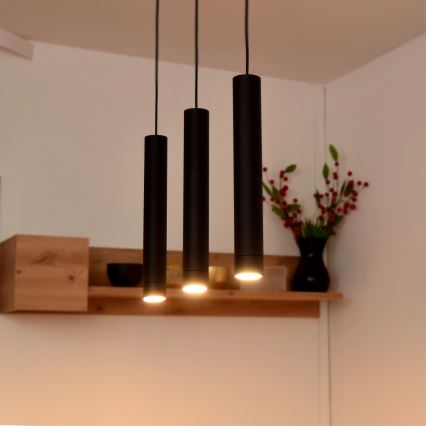 LED luster na sajli TUBA 3xGU10/4,8W/230V crno