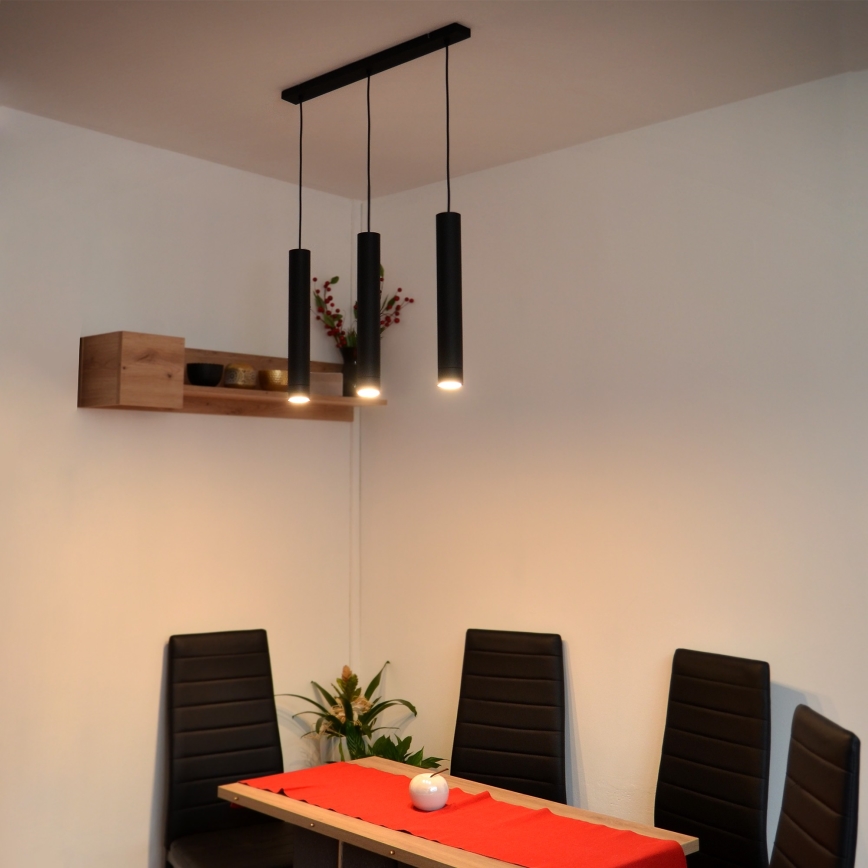 LED luster na sajli TUBA 3xGU10/4,8W/230V crno