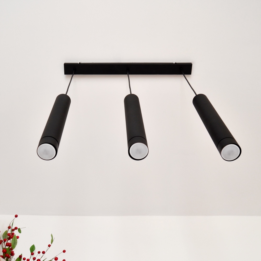 LED luster na sajli TUBA 3xGU10/4,8W/230V crno