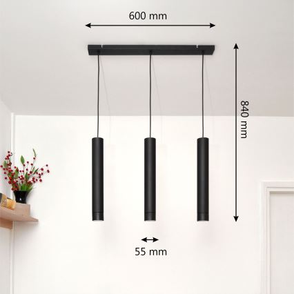 LED luster na sajli TUBA 3xGU10/4,8W/230V crno