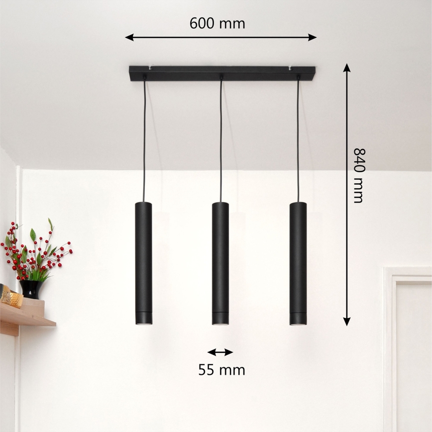 LED luster na sajli TUBA 3xGU10/4,8W/230V crno