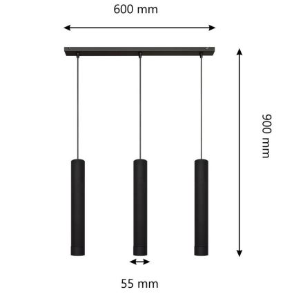 LED luster na sajli TUBA 3xGU10/4,8W/230V crno