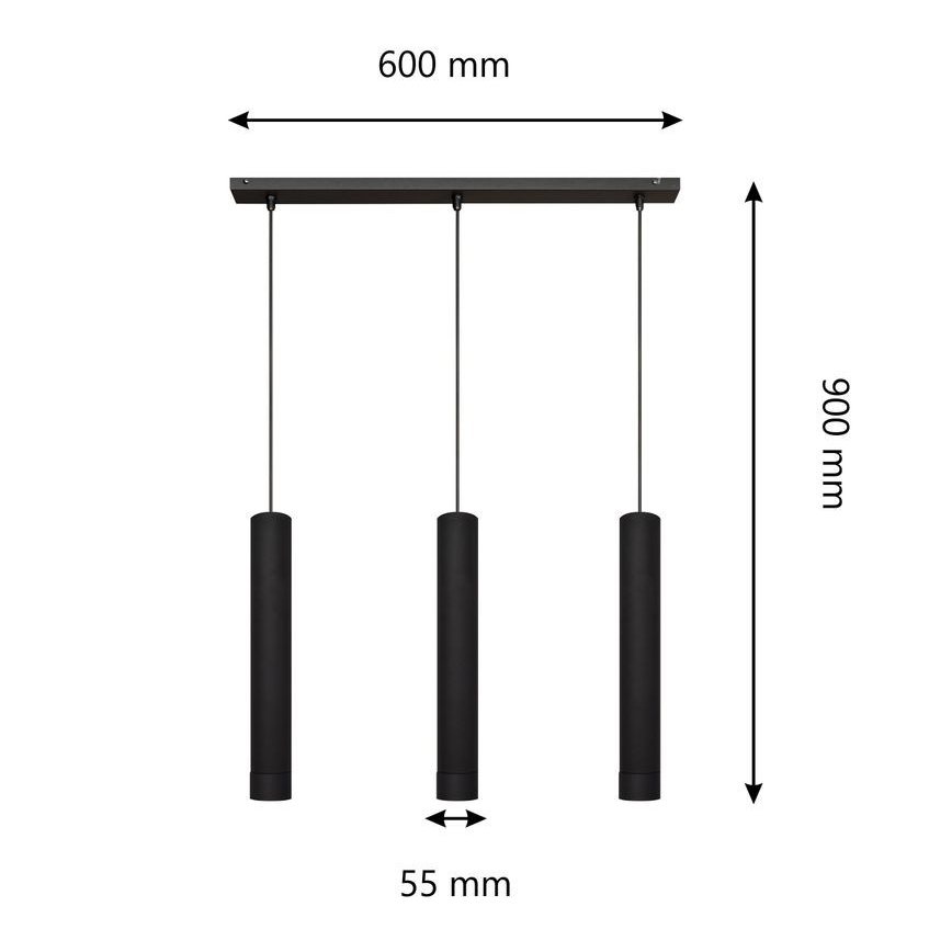 LED luster na sajli TUBA 3xGU10/4,8W/230V crno