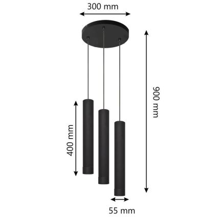 LED luster na sajli TUBA 3xGU10/4,8W/230V crno