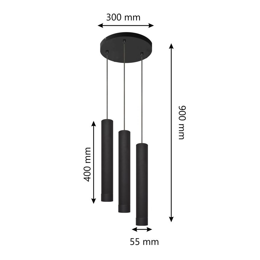 LED luster na sajli TUBA 3xGU10/4,8W/230V crno
