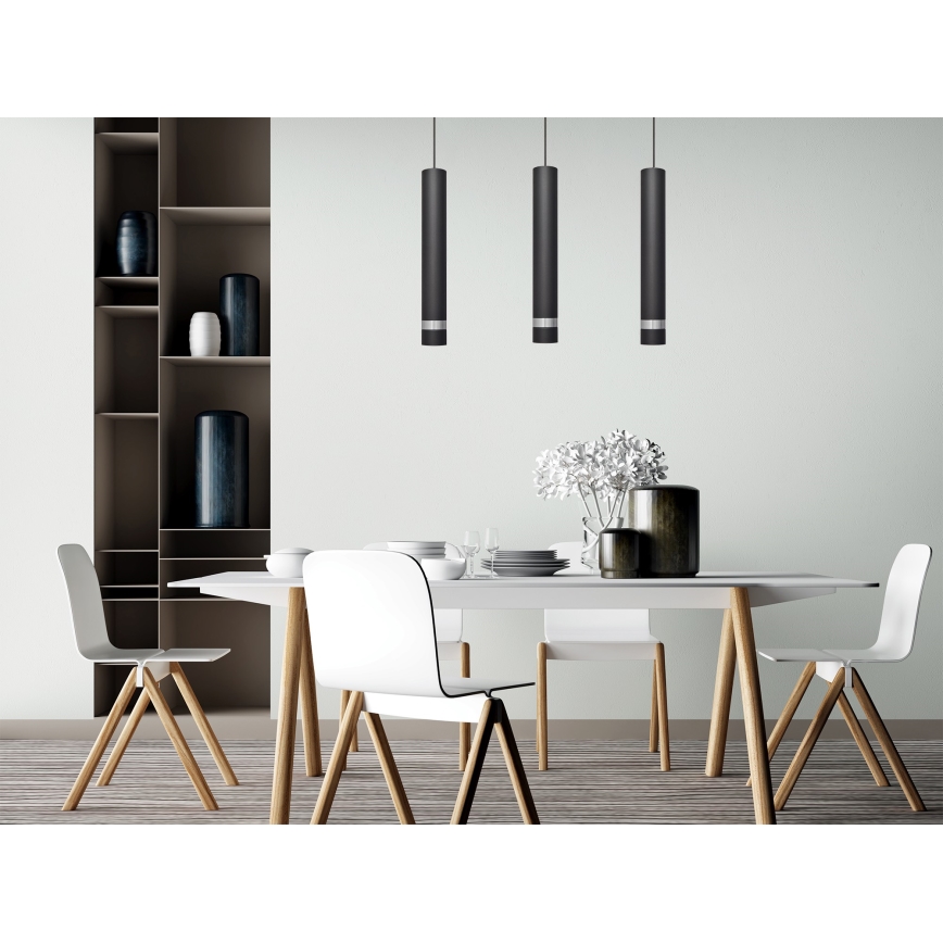 LED luster na sajli TUBA 3xGU10/4,8W/230V crno/sjajni krom