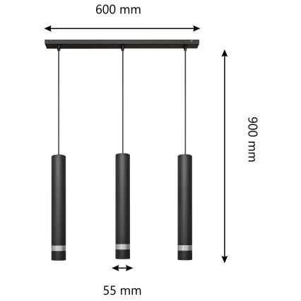LED luster na sajli TUBA 3xGU10/4,8W/230V crno/sjajni krom