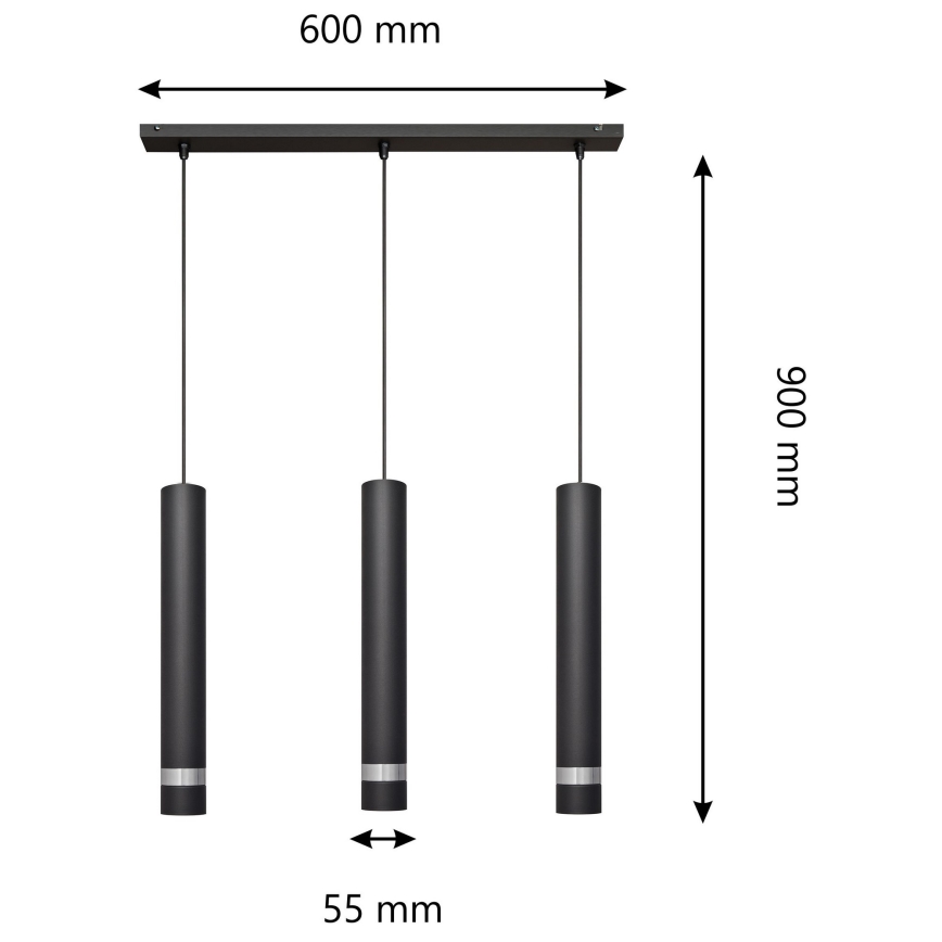 LED luster na sajli TUBA 3xGU10/4,8W/230V crno/sjajni krom