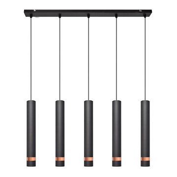 LED luster na sajli TUBA 5xGU10/6,5W/230V crno/bakrena