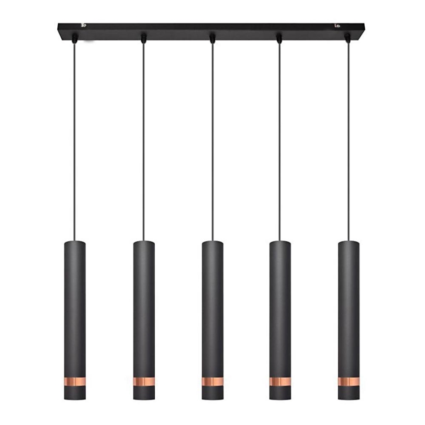 LED luster na sajli TUBA 5xGU10/6,5W/230V crno/bakrena