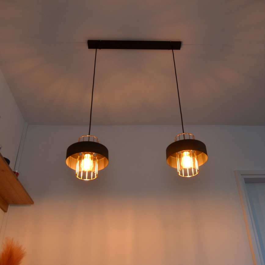 LED luster na sajli VOLTA 2xE27/15W/230V crno/zlatna