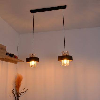 LED luster na sajli VOLTA 2xE27/15W/230V crno/zlatna