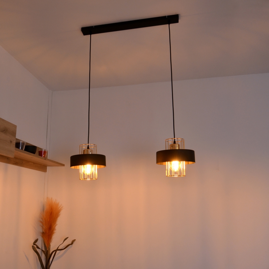 LED luster na sajli VOLTA 2xE27/15W/230V crno/zlatna