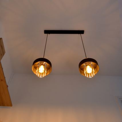 LED luster na sajli VOLTA 2xE27/15W/230V crno/zlatna