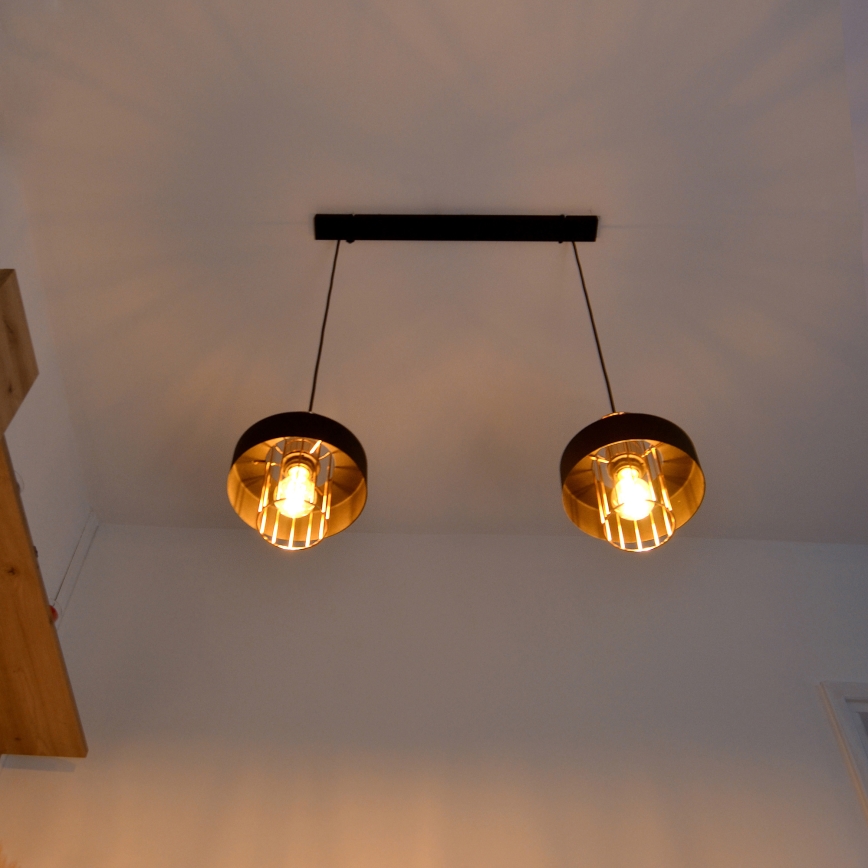 LED luster na sajli VOLTA 2xE27/15W/230V crno/zlatna