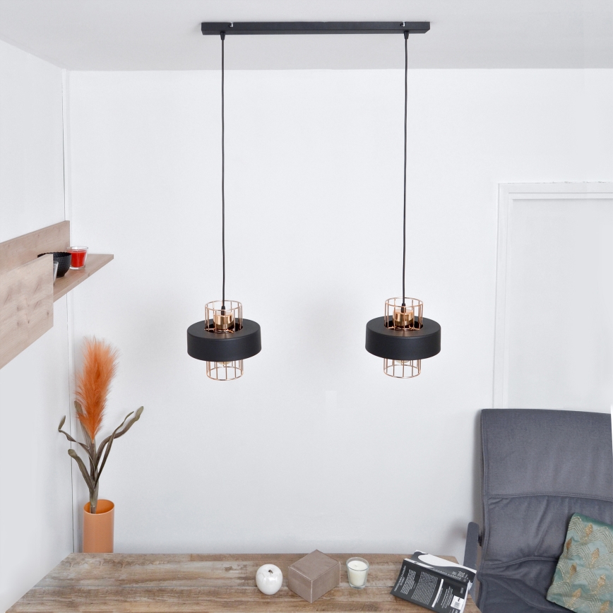 LED luster na sajli VOLTA 2xE27/15W/230V crno/zlatna