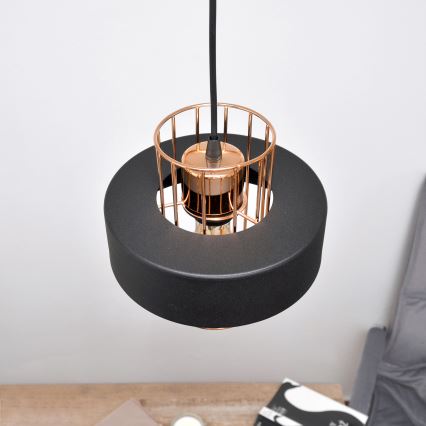 LED luster na sajli VOLTA 2xE27/15W/230V crno/zlatna