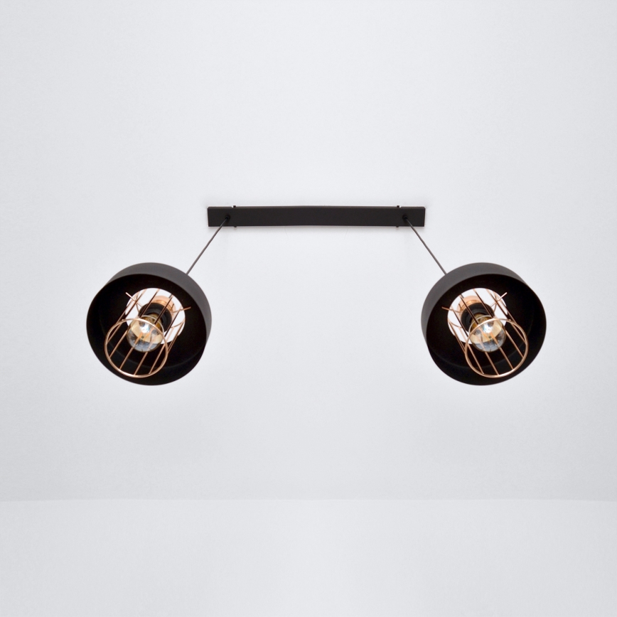LED luster na sajli VOLTA 2xE27/15W/230V crno/zlatna