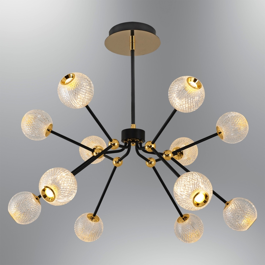 LED luster na šipci GELA 12xLED/5W/230V 3000K crna/zlatna