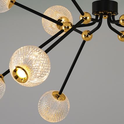 LED luster na šipci GELA 12xLED/5W/230V 3000K crna/zlatna