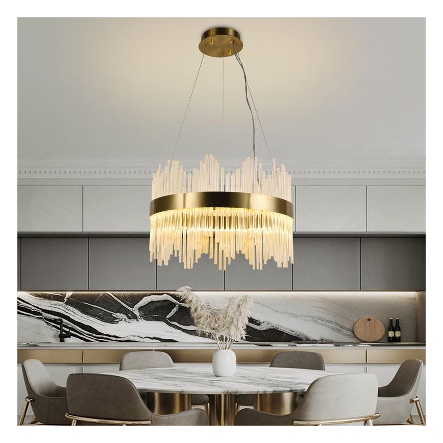 LED prigušiva kristalni luster na sajli LED/70W/230V 3000-6500K zlatna + daljinski upravljač