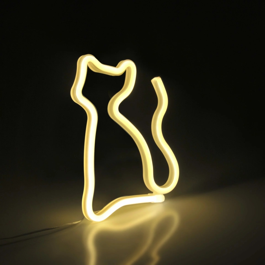 LED Neonska zidna dekoracija CAT LED/3W/3xAA USB žuta