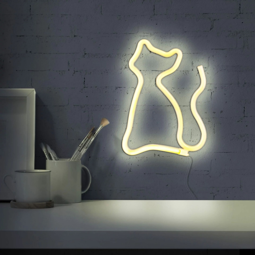 LED Neonska zidna dekoracija CAT LED/3W/3xAA USB žuta