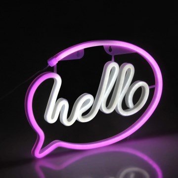 LED Neonska zidna dekoracija HELLO LED/3W/3xAA USB roze