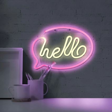 LED Neonska zidna dekoracija HELLO LED/3W/3xAA USB roze