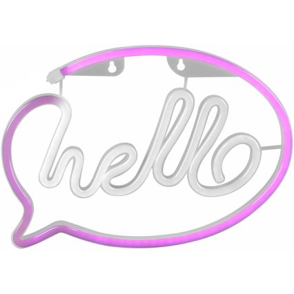LED Neonska zidna dekoracija HELLO LED/3W/3xAA USB roze
