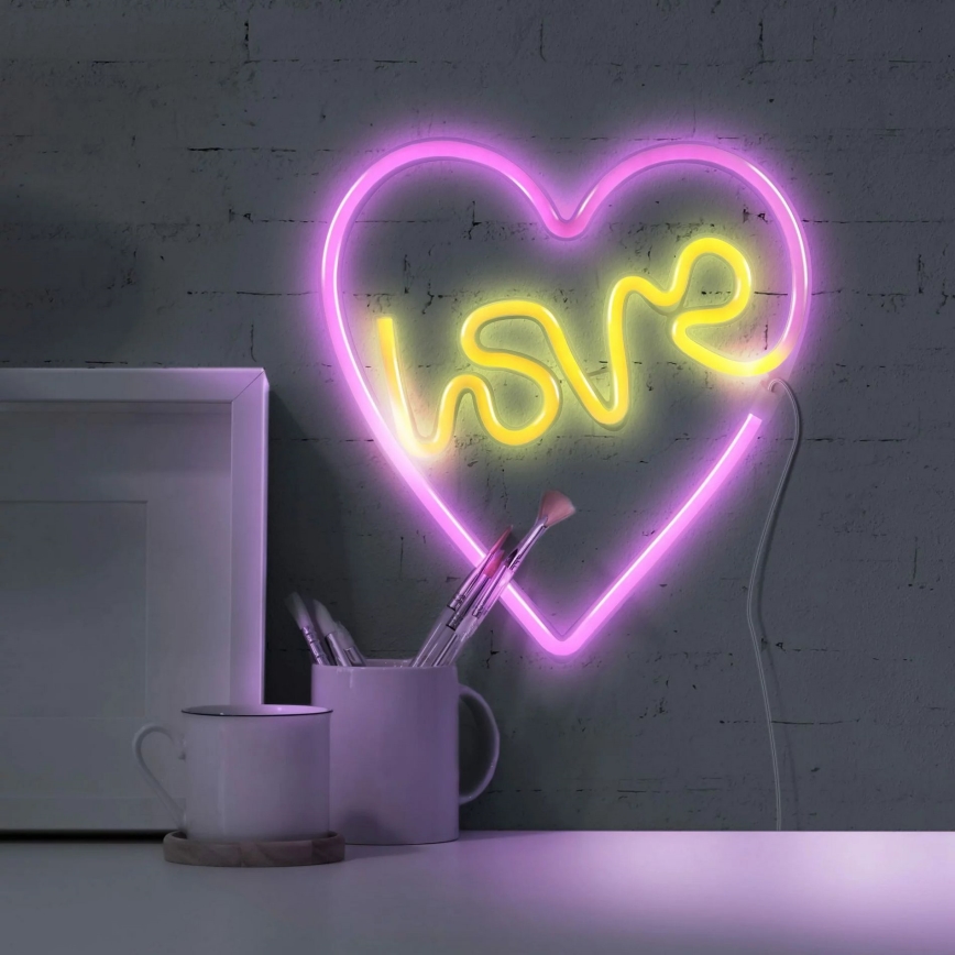 LED Neonska zidna dekoracija LOVE LED/3W/3xAA USB roze