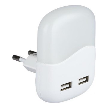 LED noćno svetlo sa senzorom sumraka za utičnicu, 2x USB, 0,45 W, 230 V, 3000 K