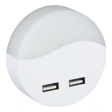 LED Noćno svetlo za utičnicu sa senzorom za dan/noć 2xUSB LED/0,45W/230V 3000K