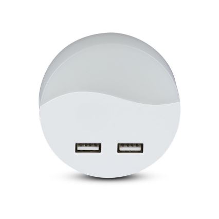 LED Noćno svetlo za utičnicu sa senzorom za dan/noć 2xUSB LED/0,45W/230V 3000K