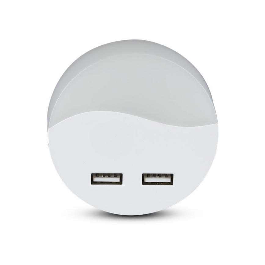 LED Noćno svetlo za utičnicu sa senzorom za dan/noć 2xUSB LED/0,45W/230V 3000K