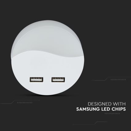 LED Noćno svetlo za utičnicu sa senzorom za dan/noć 2xUSB LED/0,45W/230V 3000K
