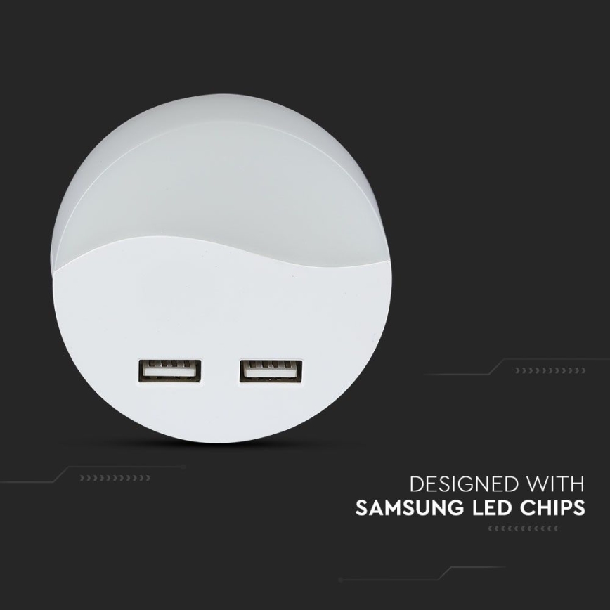 LED Noćno svetlo za utičnicu sa senzorom za dan/noć 2xUSB LED/0,45W/230V 3000K