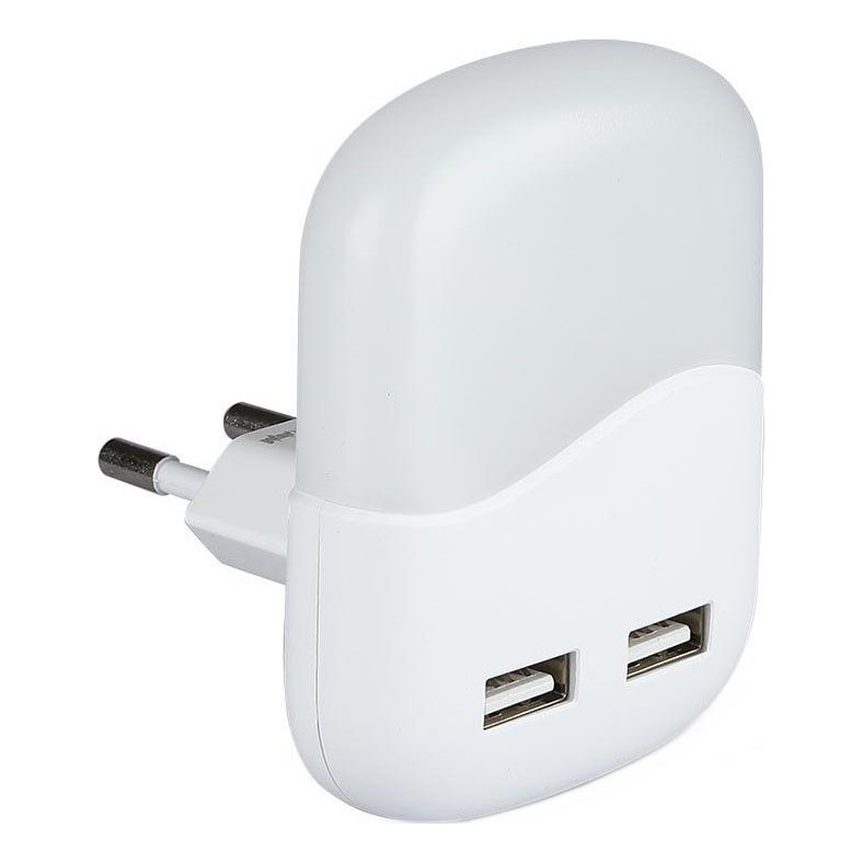 LED Noćno svetlo za utičnicu sa senzorom za dan/noć 2xUSB LED/0,45W/230V 3000K
