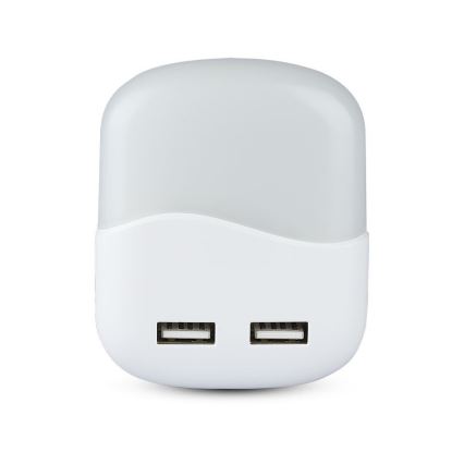 LED Noćno svetlo za utičnicu sa senzorom za dan/noć 2xUSB LED/0,45W/230V 3000K