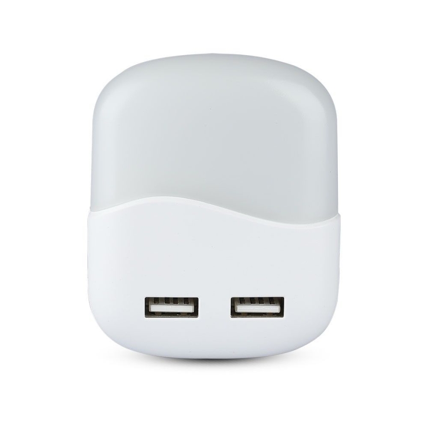 LED Noćno svetlo za utičnicu sa senzorom za dan/noć 2xUSB LED/0,45W/230V 3000K
