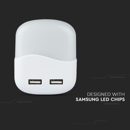 LED Noćno svetlo za utičnicu sa senzorom za dan/noć 2xUSB LED/0,45W/230V 3000K
