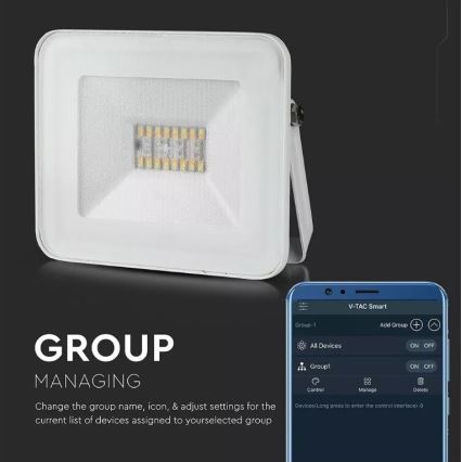 LED pametni prigušiva RGB reflektor LED/20W/230V IP65 bela