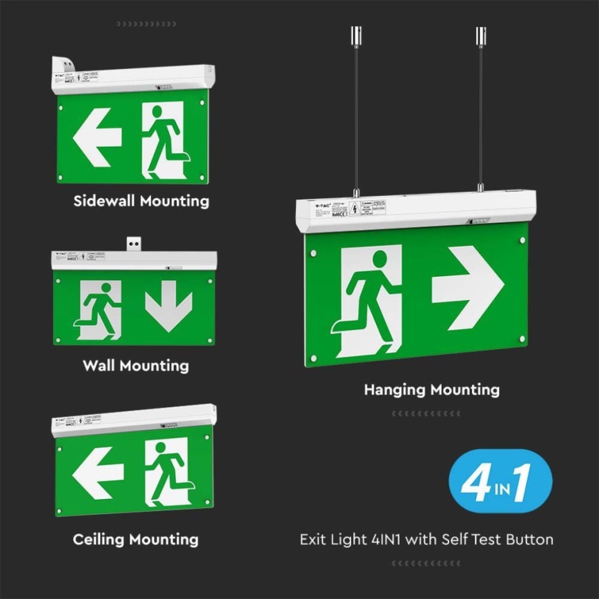 LED Panik lampa EMERGENCY EXIT LED/2,5W/230V 4u1 6000K