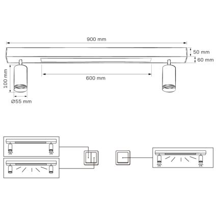LED Plafonjera PARIS LED/24W/230V + 2xGU10/10W crno