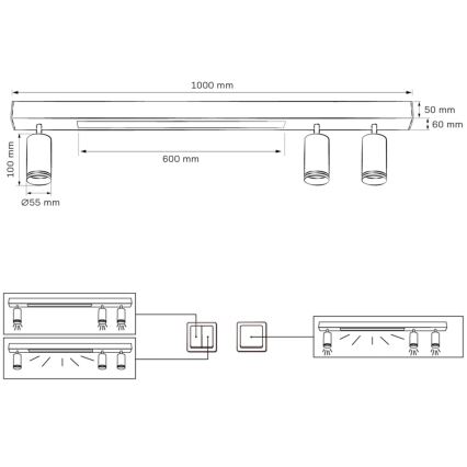 LED Plafonjera PARIS LED/24W/230V + 3xGU10/10W crno