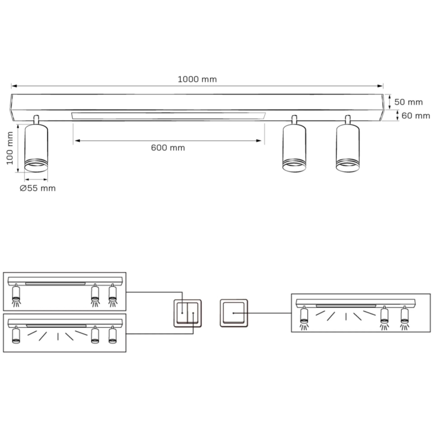 LED Plafonjera PARIS LED/24W/230V + 3xGU10/10W crno