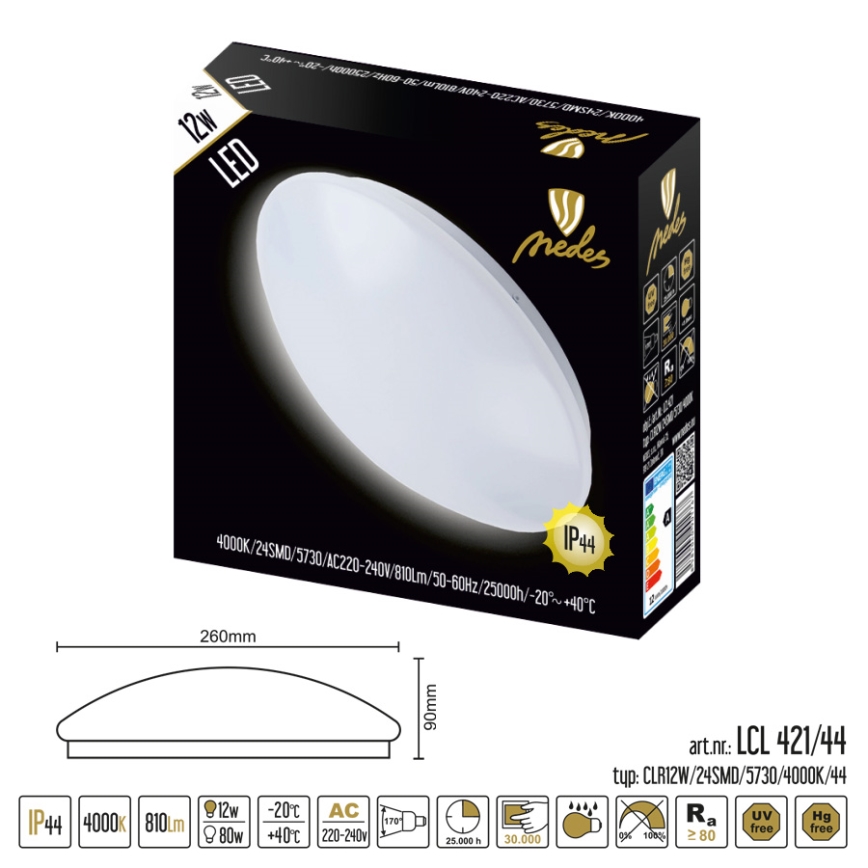 LED Plafonjera za kupatilo LED/12W/230V IP44
